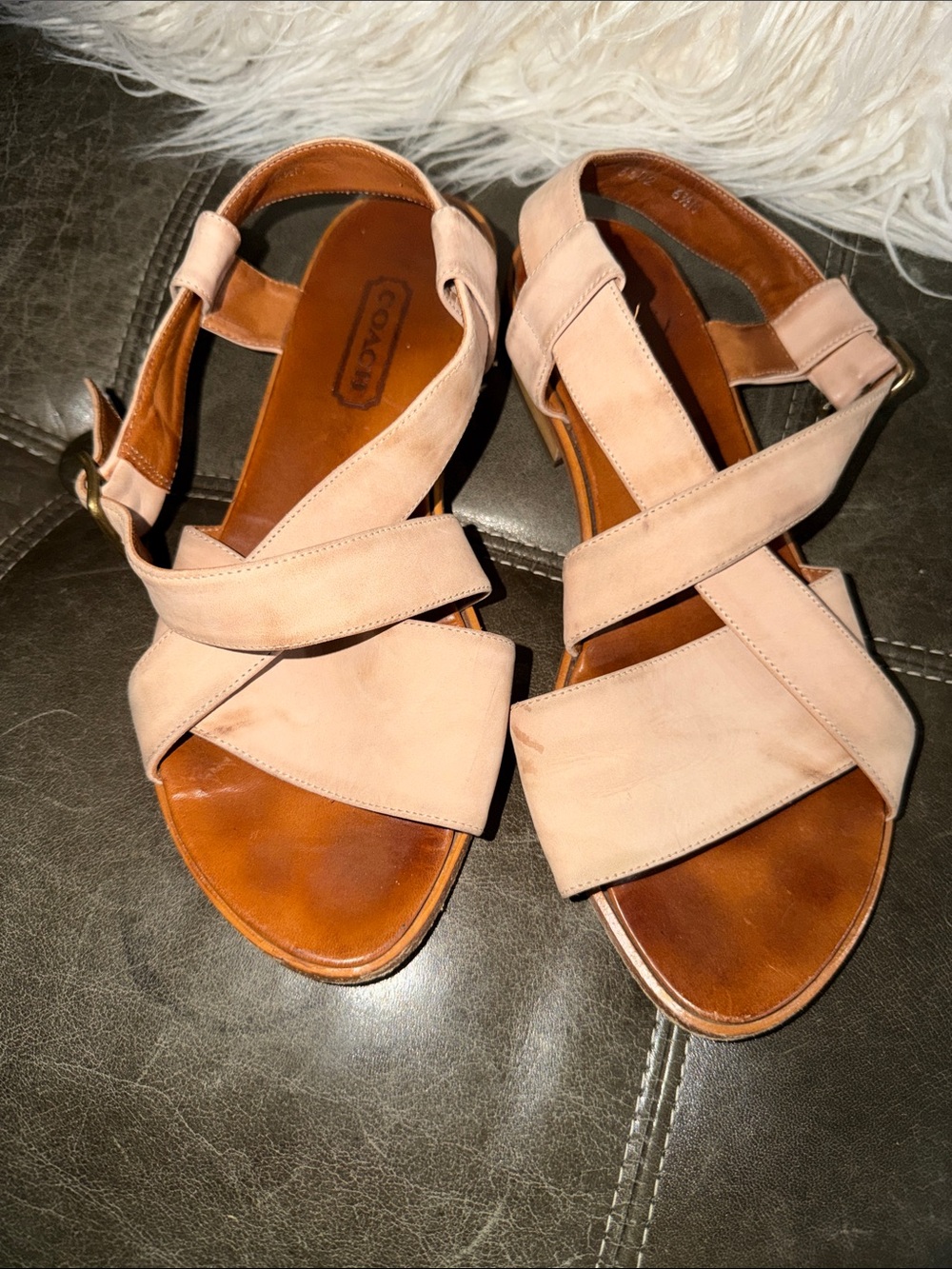 Coach Pink Leather Crossband Sandals